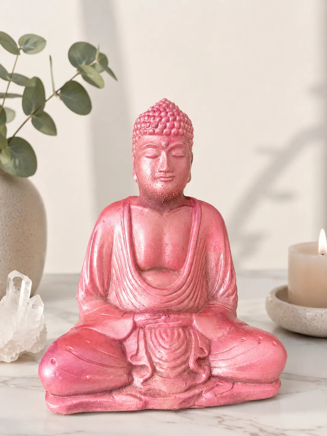 Rose Quartz Serenity Buddha Statue moonlitlotus